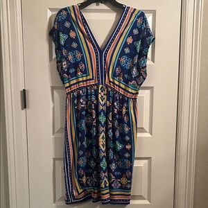 Navy Blue Patterned Mini Dress